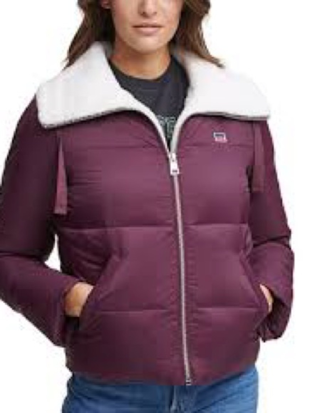 Levi's Quilted Puffer Jacket with Sherpa Collar in Plum purple color